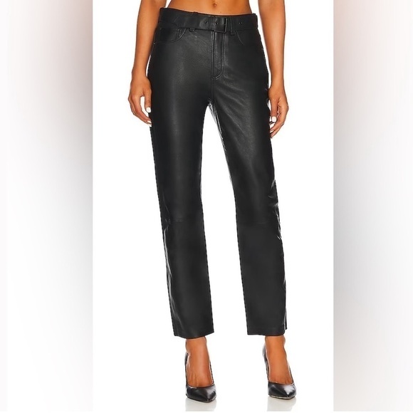Anine Bing Connor Leather Pants in Black with Belt Sz 0/2 **DEFECT** - Picture 1 of 13